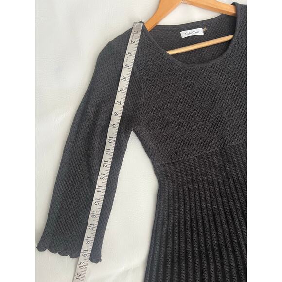 Calvin Klein dark gray Knit Sweater Dress Scalloped babydoll feminine - Picture 7 of 9